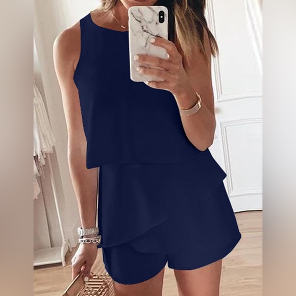 Women’s Sleeveless Navy Summer Chiffon Romper - Picture 1 of 4
